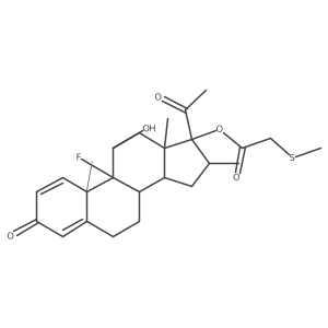 Pregna-1,4-diene-3,20-dione, 9-fluoro-11-hydroxy-16-methyl-17-[[(methylthio)acetyl]oxy]-, (11I(2),16I+/-)- Structure