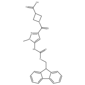 1-[5-({[(9H-fluoren-9-yl)methoxy]carbonyl}amino)-1-methyl-1H-pyrazole-3-carbonyl]azetidine-3-carboxylic acid结构式
