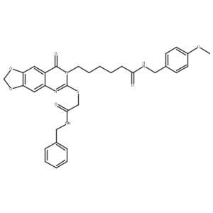 6-(6-{[(benzylcarbamoyl)methyl]sulfanyl}-8-oxo-2H,7H,8H-[1,3]dioxolo[4,5-g]quinazolin-7-yl)-N-[(4-methoxyphenyl)methyl]hexanamide结构式