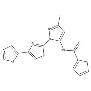 N-(3-methyl-1-(4-(thiophen-2-yl)thiazol-2-yl)-1H-pyrazol-5-yl)thiophene-2-carboxamide结构式