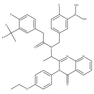 (5-((N-(1-(3-(4-Ethoxyphenyl)-4-oxo-3,4-dihydropyrido[2,3-d]pyrimidin-2-yl)ethyl)-2-(4-fluoro-3-(trifluoromethyl)phenyl)acetamido)methyl)-2-fluorophenyl)boronic acid结构式