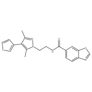 N-(2-(3,5-dimethyl-4-(thiophen-3-yl)-1H-pyrazol-1-yl)ethyl)benzo[d]thiazole-6-carboxamide结构式
