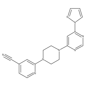 2-{4-[6-(1H-pyrazol-1-yl)pyrimidin-4-yl]piperazin-1-yl}pyridine-4-carbonitrile结构式