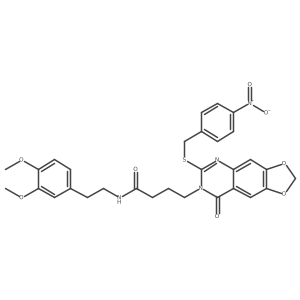N-(3,4-dimethoxyphenethyl)-4-(6-((4-nitrobenzyl)thio)-8-oxo-[1,3]dioxolo[4,5-g]quinazolin-7(8H)-yl)butanamide结构式