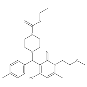 Ethyl 4-((4-hydroxy-1-(2-methoxyethyl)-6-methyl-2-oxo-1,2-dihydropyridin-3-yl)(p-tolyl)methyl)piperazine-1-carboxylate Structure