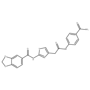 N-(4-(2-((4-carbamoylphenyl)amino)-2-oxoethyl)thiazol-2-yl)benzo[d][1,3]dioxole-5-carboxamide结构式