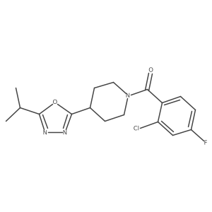 (2-Chloro-4-fluorophenyl)(4-(5-isopropyl-1,3,4-oxadiazol-2-yl)piperidin-1-yl)methanone结构式