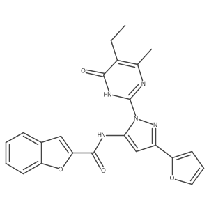 N-(1-(5-ethyl-4-methyl-6-oxo-1,6-dihydropyrimidin-2-yl)-3-(furan-2-yl)-1H-pyrazol-5-yl)benzofuran-2-carboxamide Structure