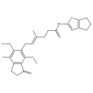 (E)-N-(5,6-dihydro-4H-cyclopenta[d]thiazol-2-yl)-6-(4,6-dimethoxy-7-methyl-3-oxo-1,3-dihydroisobenzofuran-5-yl)-4-methylhex-4-enamide结构式