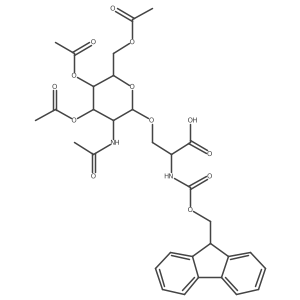 (R)-2-((((9H-Fluoren-9-yl)methoxy)carbonyl)amino)-3-(((2R,3R,4R,5S,6R)-3-acetamido-4,5-diacetoxy-6-(acetoxymethyl)tetrahydro-2H-pyran-2-yl)oxy)propanoic acid结构式