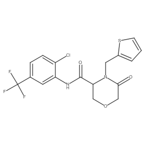 N-(2-chloro-5-(trifluoromethyl)phenyl)-5-oxo-4-(thiophen-2-ylmethyl)morpholine-3-carboxamide结构式