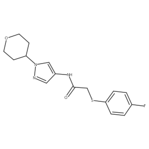 2-((4-fluorophenyl)thio)-N-(1-(tetrahydro-2H-pyran-4-yl)-1H-pyrazol-4-yl)acetamide Structure
