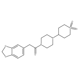 2-(benzo[d][1,3]dioxol-5-yl)-1-(4-(1,1-dioxidotetrahydro-2H-thiopyran-4-yl)piperazin-1-yl)ethanone Structure