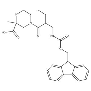 4-{2-[({[(9H-fluoren-9-yl)methoxy]carbonyl}amino)methyl]butanoyl}-2-methylmorpholine-2-carboxylic acid结构式