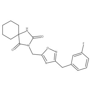 3-({3-[(3-Fluorophenyl)methyl]-1,2,4-oxadiazol-5-yl}methyl)-1,3-diazaspiro[4.5]decane-2,4-dione结构式