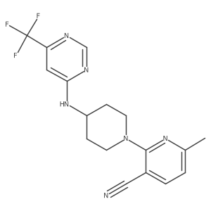 6-Methyl-2-(4-{[6-(trifluoromethyl)pyrimidin-4-yl]amino}piperidin-1-yl)pyridine-3-carbonitrile结构式