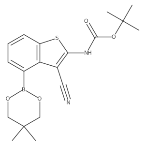 tert-Butyl (3-cyano-4-(5,5-dimethyl-1,3,2-dioxaborinan-2-yl)benzo[b]thiophen-2-yl)carbamate结构式