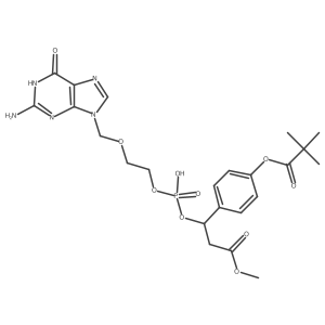 Acyclovir prodrug ((1-(4-(2,2-dimethylpropanoyloxy)phenyl)-3-methoxy-3-oxo-propyl) hydrogen phosphate ester)结构式