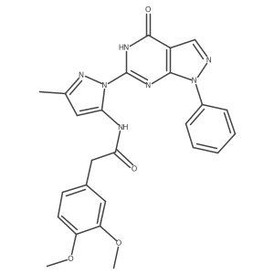 2-(3,4-dimethoxyphenyl)-N-(3-methyl-1-(4-oxo-1-phenyl-4,5-dihydro-1H-pyrazolo[3,4-d]pyrimidin-6-yl)-1H-pyrazol-5-yl)acetamide结构式