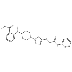 COC(=O)c1ccccc1C(=O)N1CCN(c2nnc(SCC(=O)Nc3ccccc3)s2)CC1结构式