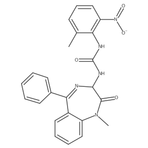 N-(2,5-diaza-2-methyl-3-oxo-6-phenylbicyclo[5.4.0]undeca-1(7),5,8,10-tetraen-4-yl)((2-methyl-6-nitrophenyl)amino)formamide结构式