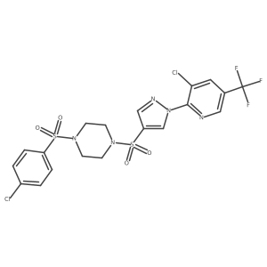 1-({1-[3-chloro-5-(trifluoromethyl)pyridin-2-yl]-1H-pyrazol-4-yl}sulfonyl)-4-(4-chlorobenzenesulfonyl)piperazine结构式