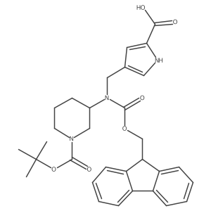 4-({[(3S)-1-[(tert-butoxy)carbonyl]piperidin-3-yl]({[(9H-fluoren-9-yl)methoxy]carbonyl})amino}methyl)-1H-pyrrole-2-carboxylic acid结构式
