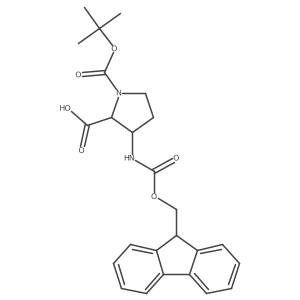 1-[(tert-butoxy)carbonyl]-3-({[(9H-fluoren-9-yl)methoxy]carbonyl}amino)pyrrolidine-2-carboxylic acid Structure