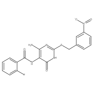 N-(4-amino-2-((3-nitrobenzyl)thio)-6-oxo-1,6-dihydropyrimidin-5-yl)-2-fluorobenzamide Structure