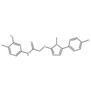 N-(3-chloro-4-methylphenyl)-2-((5-(4-chlorophenyl)-1-methyl-1H-imidazol-2-yl)thio)acetamide结构式