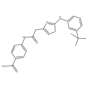 NC(=O)c1ccc(NC(=O)Cc2csc(Nc3cccc(C(F)(F)F)c3)n2)cc1结构式