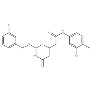 N-(3-chloro-4-fluorophenyl)-2-[2-[(3-chlorophenyl)methylsulfanyl]-6-oxo-1,3-diazinan-4-yl]acetamide Structure