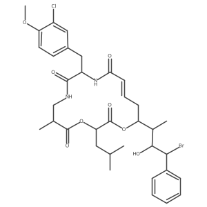 (3S,6R,10R,13E,16S)-16-[(2R,3R,4S)-4-bromo-3-hydroxy-4-phenylbutan-2-yl]-10-[(3-chloro-4-methoxyphenyl)methyl]-6-methyl-3-(2-methylpropyl)-1,4-dioxa-8,11-diazacyclohexadec-13-ene-2,5,9,12-tetrone Structure
