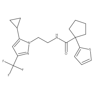 N-(2-(5-cyclopropyl-3-(trifluoromethyl)-1H-pyrazol-1-yl)ethyl)-1-(thiophen-2-yl)cyclopentanecarboxamide结构式