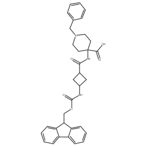 1-benzyl-4-[3-({[(9H-fluoren-9-yl)methoxy]carbonyl}amino)cyclobutaneamido]piperidine-4-carboxylic acid结构式