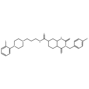 3-[(4-chlorophenyl)methyl]-N-{3-[4-(2-fluorophenyl)piperazin-1-yl]propyl}-4-oxo-2-sulfanylidene-1,2,3,4-tetrahydroquinazoline-7-carboxamide结构式