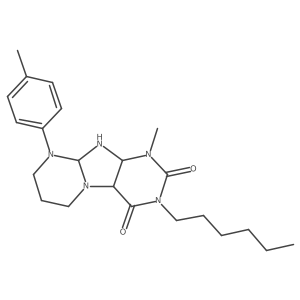 3-hexyl-1-methyl-9-(4-methylphenyl)-6,7,8,9a,10,10a-hexahydro-4aH-purino[7,8-a]pyrimidine-2,4-dione Structure