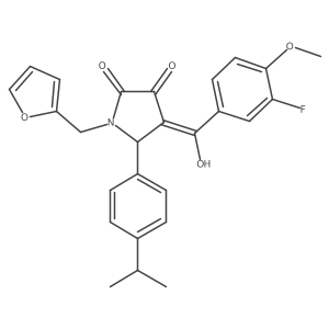 (4E)-4-[(3-fluoro-4-methoxyphenyl)-hydroxymethylidene]-1-(furan-2-ylmethyl)-5-(4-propan-2-ylphenyl)pyrrolidine-2,3-dione Structure