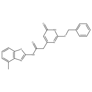 2-(2-(benzylthio)-6-oxo-1,6-dihydropyrimidin-4-yl)-N-(4-methylbenzo[d]thiazol-2-yl)acetamide结构式