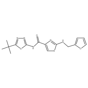 N-[(2E)-5-tert-butyl-1,3,4-thiadiazol-2(3H)-ylidene]-2-[(furan-2-ylmethyl)amino]-1,3-thiazole-4-carboxamide结构式