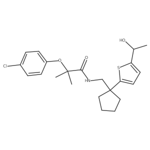 2-(4-chlorophenoxy)-N-((1-(5-(1-hydroxyethyl)thiophen-2-yl)cyclopentyl)methyl)-2-methylpropanamide Structure