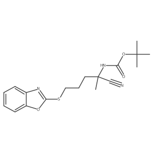 tert-butyl N-[4-(1,3-benzoxazol-2-ylsulfanyl)-1-cyano-1-methylbutyl]carbamate结构式