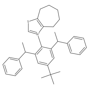 3-(4-(tert-Butyl)-2,6-bis((R)-1-phenylethyl)phenyl)-5,6,7,8-tetrahydro-4H-cyclohepta[d]thiazol-3-ium结构式