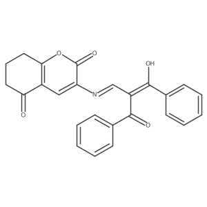 3-[(2-benzoyl-3-oxo-3-phenylprop-1-en-1-yl)amino]-5,6,7,8-tetrahydro-2H-chromene-2,5-dione Structure