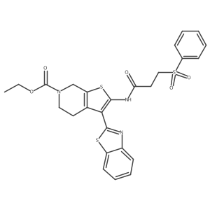ethyl 3-(benzo[d]thiazol-2-yl)-2-(3-(phenylsulfonyl)propanamido)-4,5-dihydrothieno[2,3-c]pyridine-6(7H)-carboxylate结构式