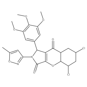 5,7-dichloro-2-(5-methyl-1,2-oxazol-3-yl)-1-(3,4,5-trimethoxyphenyl)-4a,5,6,7,8,8a-hexahydro-1H-chromeno[2,3-c]pyrrole-3,9-dione结构式