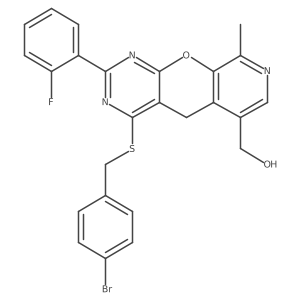(7-{[(4-Bromophenyl)methyl]sulfanyl}-5-(2-fluorophenyl)-14-methyl-2-oxa-4,6,13-triazatricyclo[8.4.0.0^{3,8}]tetradeca-1(10),3(8),4,6,11,13-hexaen-11-yl)methanol结构式
