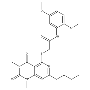2-((2-butyl-6,8-dimethyl-5,7-dioxo-5,6,7,8-tetrahydropyrimido[4,5-d]pyrimidin-4-yl)thio)-N-(2,5-dimethoxyphenyl)acetamide结构式