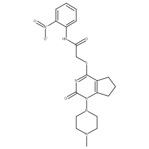 2-((1-(4-methylpiperazin-1-yl)-2-oxo-2,5,6,7-tetrahydro-1H-cyclopenta[d]pyrimidin-4-yl)thio)-N-(2-nitrophenyl)acetamide结构式
