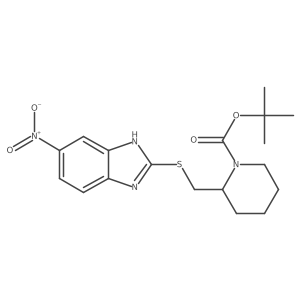 2-(5-Nitro-1H-benzoimidazol-2-ylsulfanylmethyl)-piperidine-1-carboxylic acid tert-butyl ester结构式